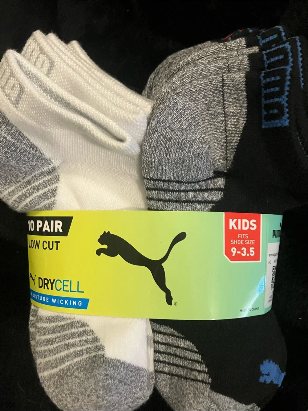 Puma Kids Low-Cut Athletic Socks - Black, White & Gray with Red Logo
